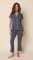 The Cat's Pajamas Women's Steel Blue Pima Knit Cotton Capri Pajama Set